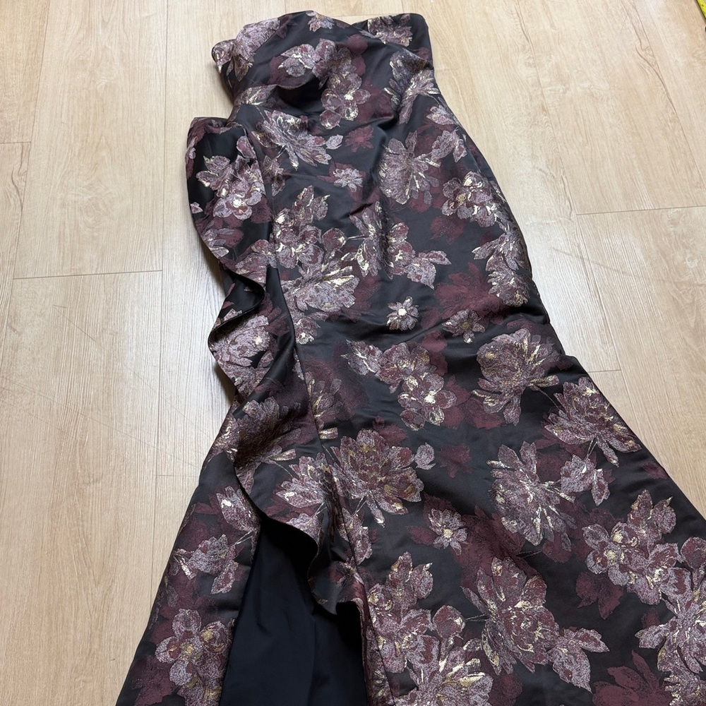Donna Karan Strapless Floral Midi Dress in Dark Brown and Rose - Picture 5 of 9